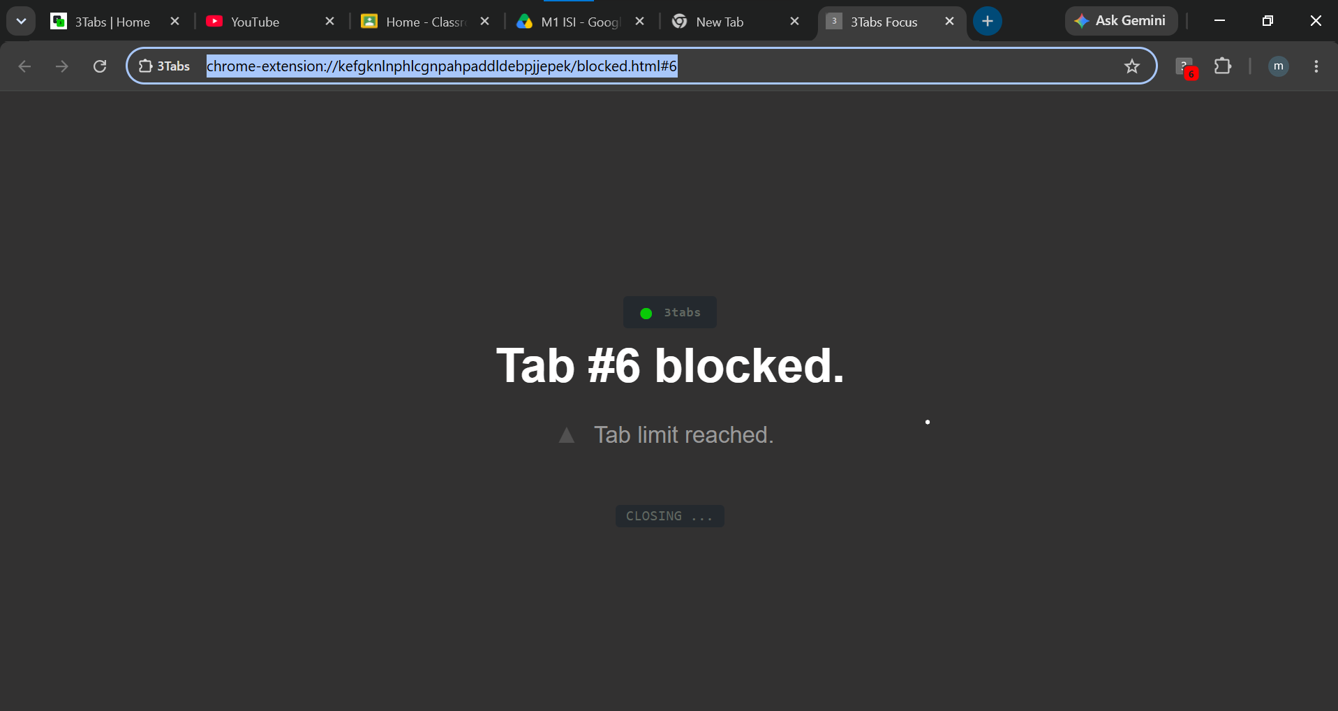 Blocked Tab Interface